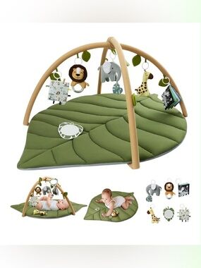 Blissful Diary Leaf Play Mat Activity Gym with Safari Toys - Green for 0-36 M